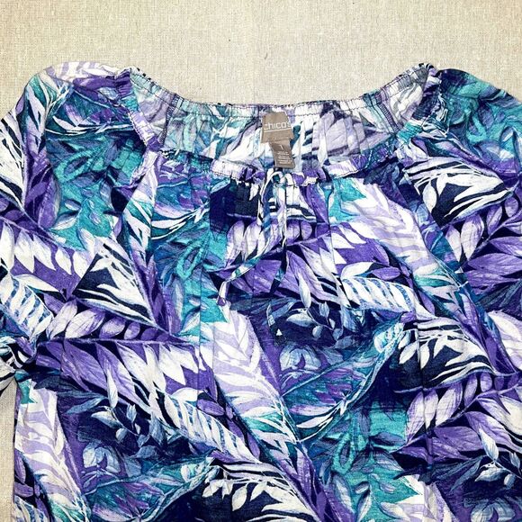 Chico's | Purple and Blue Leaf Print Top | Medium - Picture 4 of 8